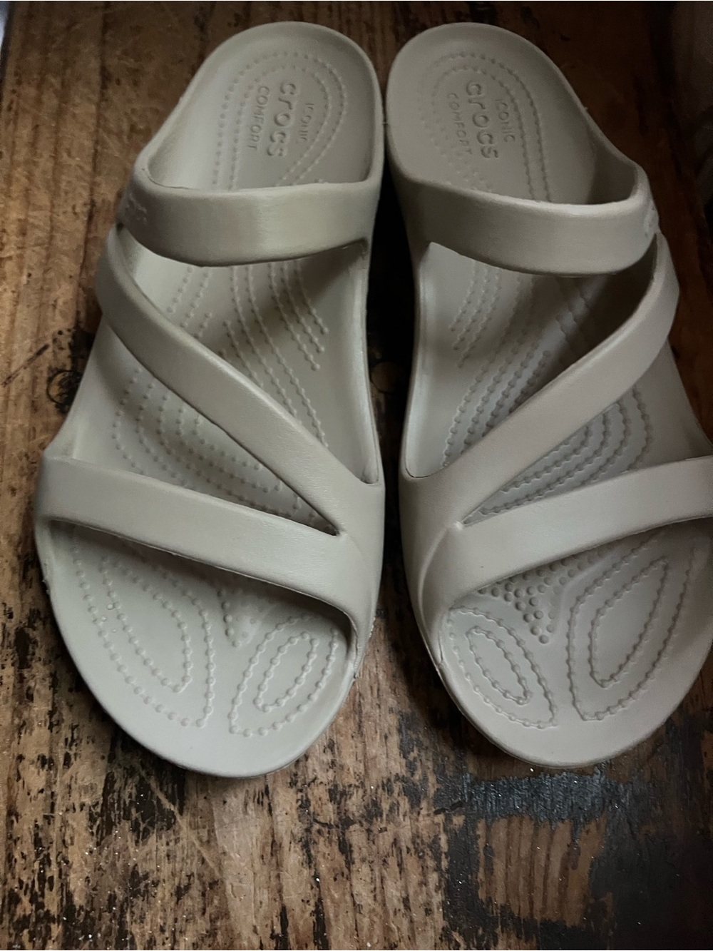CROCS Women’s Cream Strappy Slide Sandal
